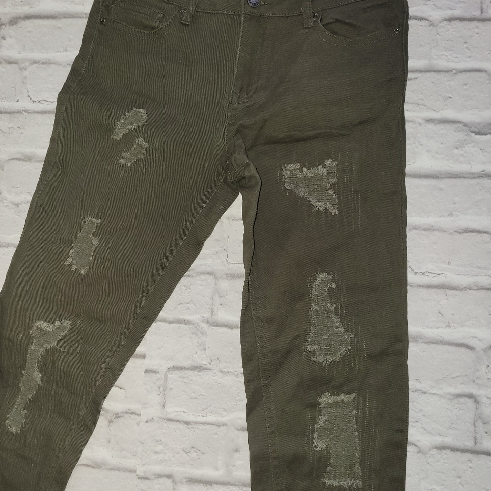 Olive Green Ripped Jeans